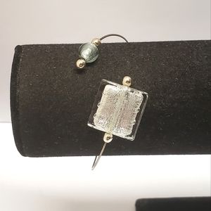 Unique Hand Crafted Silver Foiled Center Glass Beaded Cuff Bracelet